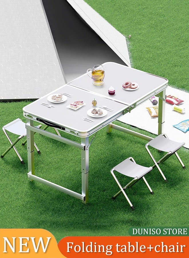 DUNISO Folding camping table, portable aluminum alloy beach table, picnic table ，with four Oxford cloth stools, adjustable height, with handle design, suitable for indoor, outdoor, picnic, party, barbecue - Image 1