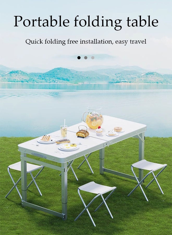 DUNISO Folding camping table, portable aluminum alloy beach table, picnic table ，with four Oxford cloth stools, adjustable height, with handle design, suitable for indoor, outdoor, picnic, party, barbecue - Image 2