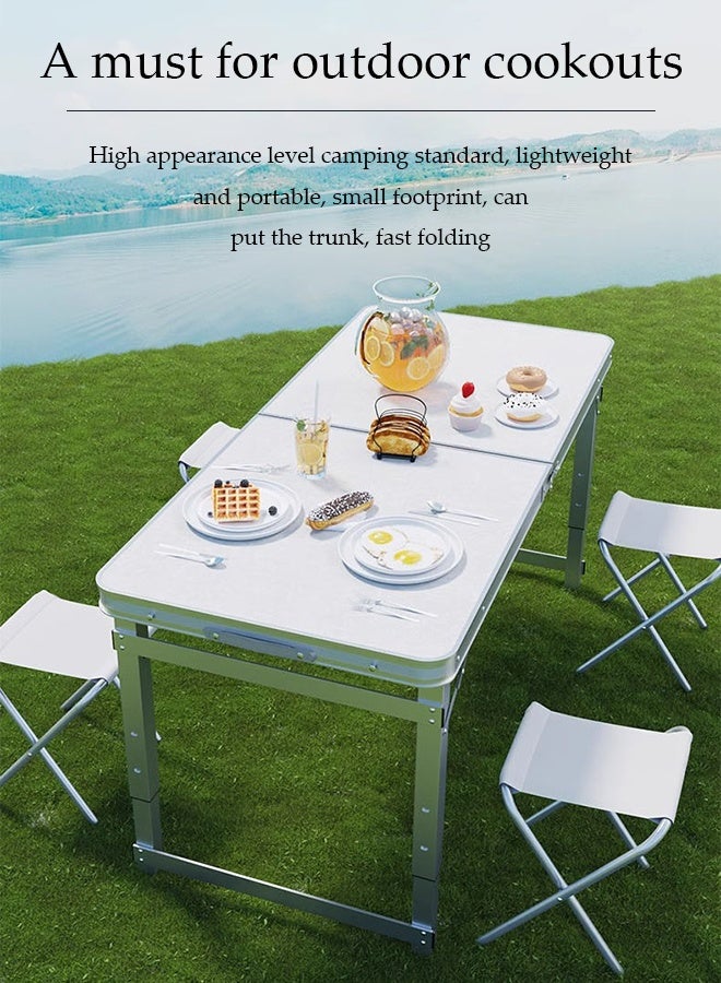 DUNISO Folding camping table, portable aluminum alloy beach table, picnic table ，with four Oxford cloth stools, adjustable height, with handle design, suitable for indoor, outdoor, picnic, party, barbecue - Image 4