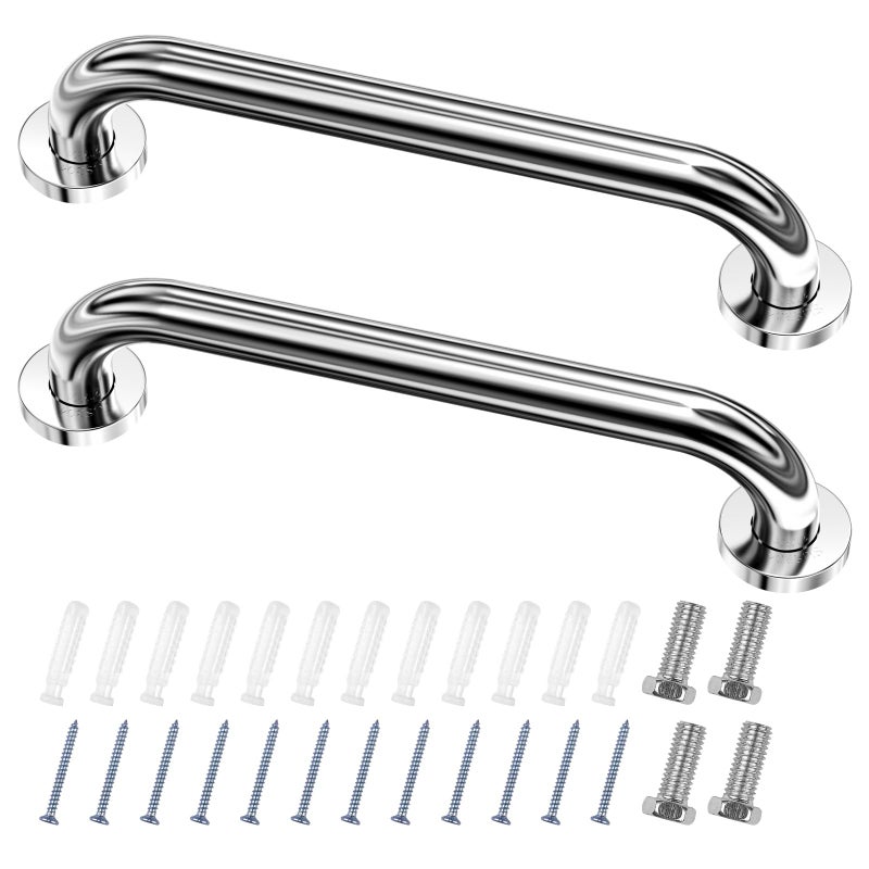 Fousenuk Pack of 2 Grab Bars for Seniors, Stainless Steel 30 cm Shower Bath Handle, Bath Handle, Bathtub Handle, Shower Handles for Wall Mounting, WC, Bathroom, Non-Slip, Safety Handle - Image 1
