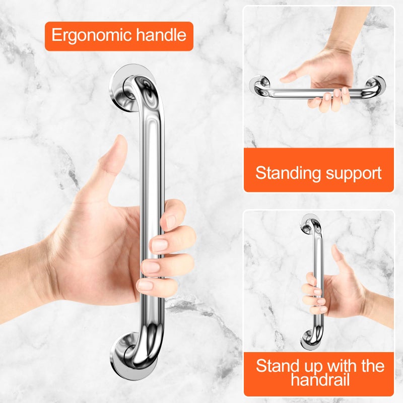 Fousenuk Pack of 2 Grab Bars for Seniors, Stainless Steel 30 cm Shower Bath Handle, Bath Handle, Bathtub Handle, Shower Handles for Wall Mounting, WC, Bathroom, Non-Slip, Safety Handle - Image 4