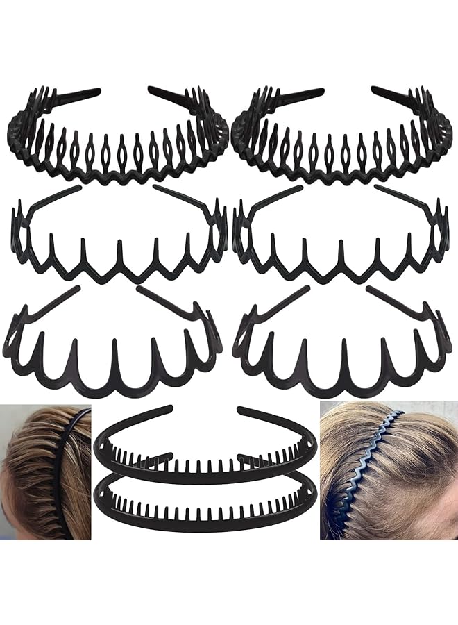 KASTWAVE Fashion No Slip Effortless Plastic Headbands Teeth Comb Black Skinny Hair Bands For Women Men Teen Girls Matte Black (8Pcs) - Image 1