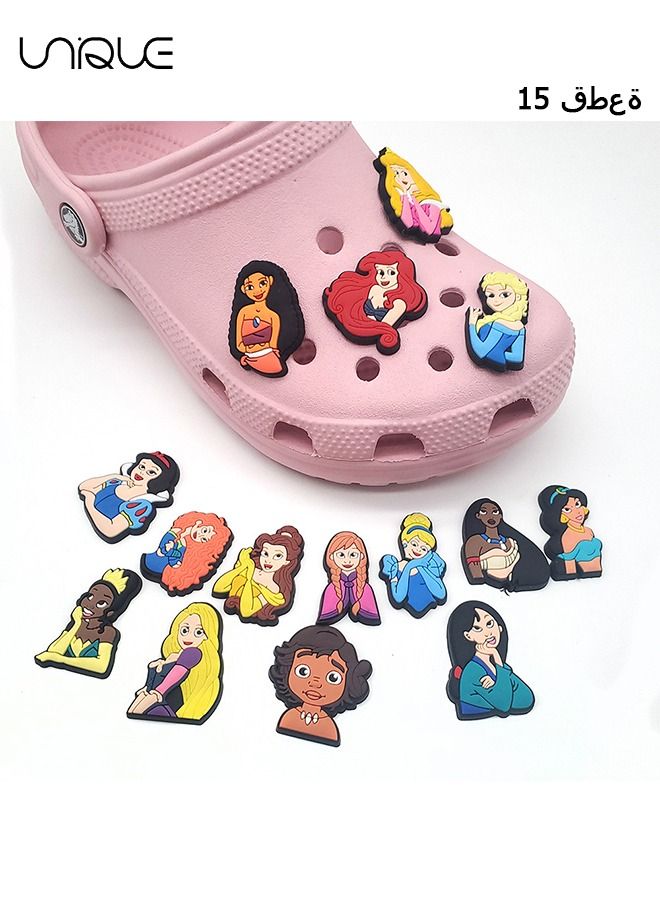 يونيك 15 قطعة من أبازيم الأحذية من سلسلة الأميرة - أبازيم أحذية سلسلة الرسوم المتحركة - لأحذية الثقب ، زخرفة الصندل ، هدايا للأطفال والأولاد والبنات والرجال والنساء - Image 1