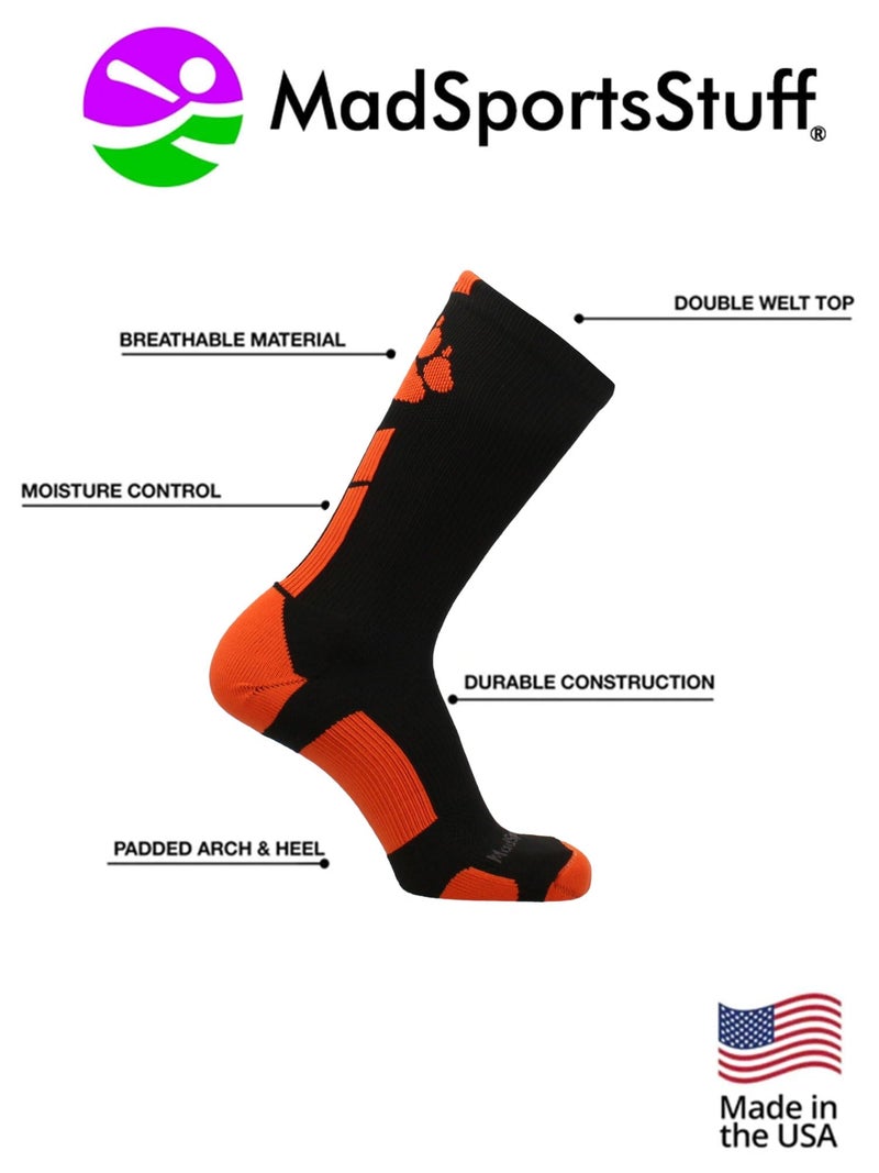 MadSportsStuff Wild Paws Crew Socks (Black/Orange, Medium) - Image 3