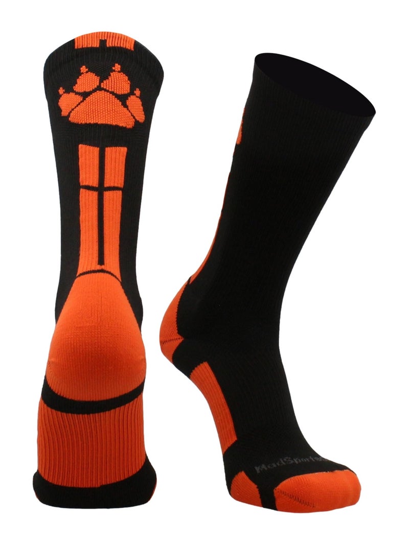 MadSportsStuff Wild Paws Crew Socks (Black/Orange, Medium) - Image 1