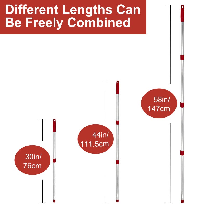 GFRED 4 Section Stainless Spin Mop Replacement Handle for O Cedar Spin Mop Handle for Ocedar Spin Mop Handles Adjustable 30" to 58" Mop Stick Pole to Various Floor Clean, Universal Screw Joint (No Mop Head) - Image 4