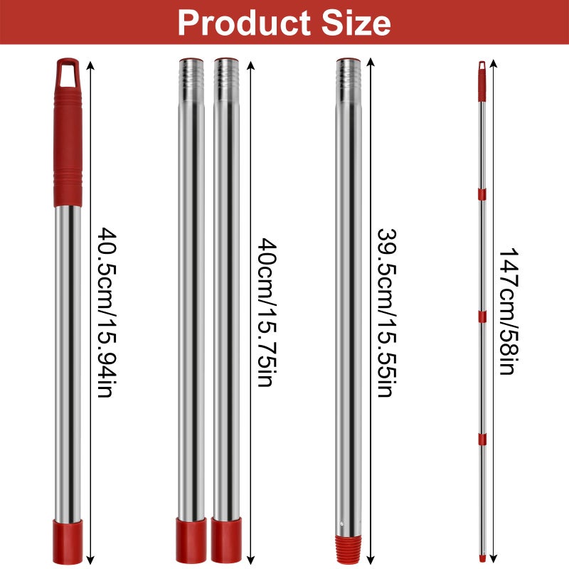 GFRED 4 Section Stainless Spin Mop Replacement Handle for O Cedar Spin Mop Handle for Ocedar Spin Mop Handles Adjustable 30" to 58" Mop Stick Pole to Various Floor Clean, Universal Screw Joint (No Mop Head) - Image 3