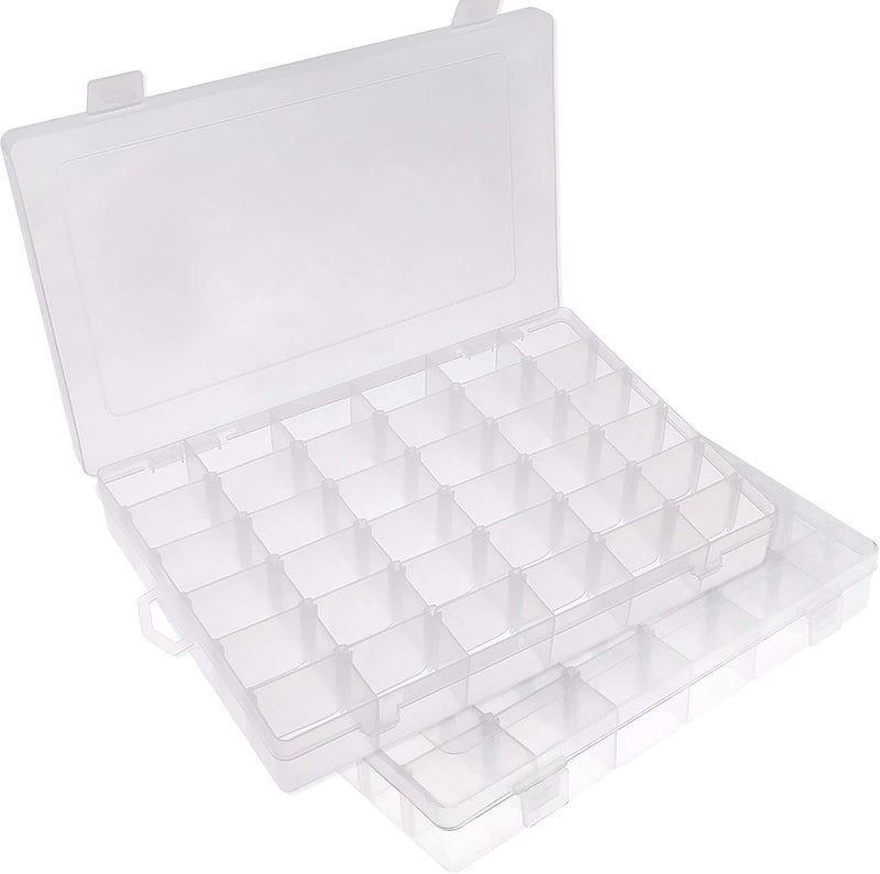 Opret 2 Pack 36 Grids Plastic Storage Box Clear Organizing Containers Craft Organizers and Storage with Adjustable Dividers for Washi Tapes Thread Craft Jewelry Fishing Tackles, Size 10.8×6.8×1.7in - Image 1