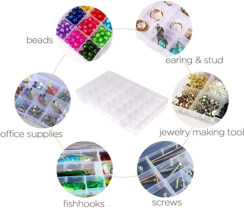 Opret 2 Pack 36 Grids Plastic Storage Box Clear Organizing Containers Craft Organizers and Storage with Adjustable Dividers for Washi Tapes Thread Craft Jewelry Fishing Tackles, Size 10.8×6.8×1.7in - Image 5