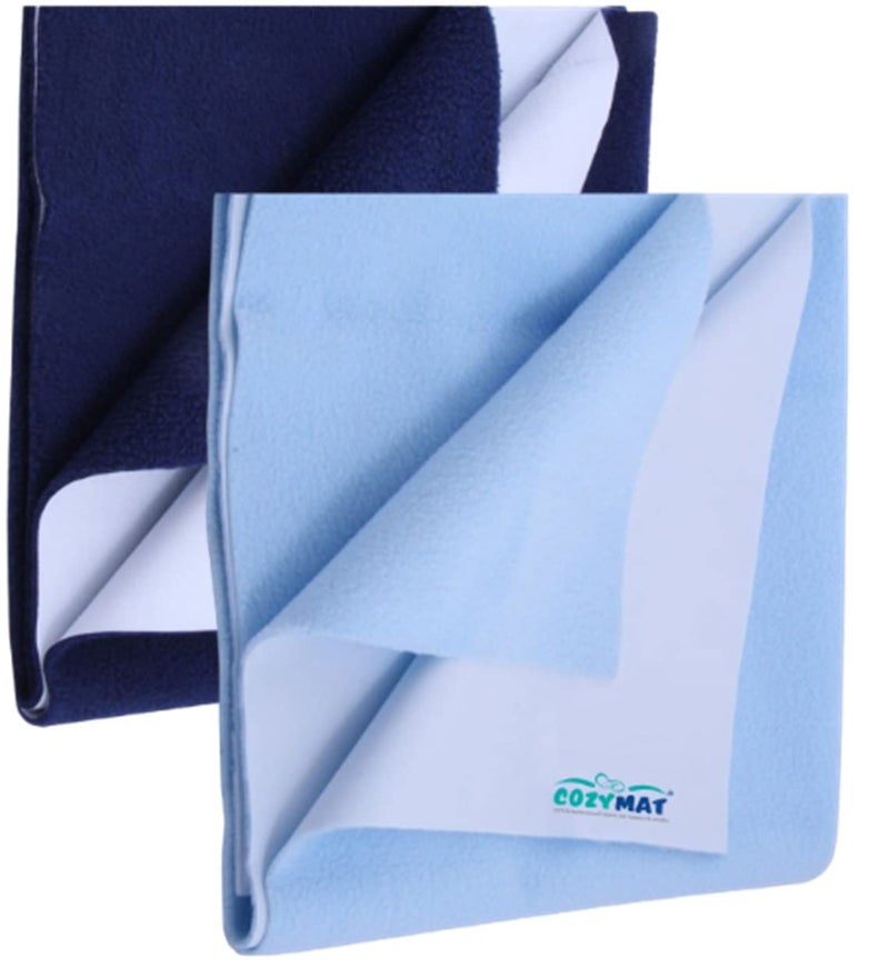 Newnik Cozymat Quick Oeko Tex Approved Dry Sheet/Bed Protector for New Born, Toilet Training Toddler, Old Age & New Moms (Large (140cm x 100cm), NavyBlue + Sky Blue) - Image 1