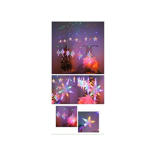 KHIZAR 6+6 Polar Star Curtain LED Lights Warm White with 8 Modes – Star Fairy Curtain Lights for Ramadan, Eid, Muslim Festival, Women’s Day, Bedroom, Restaurant, Hotel, Window & Festival Decoration - Image 4