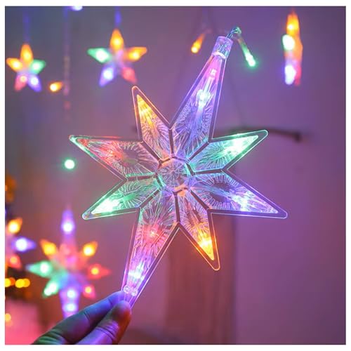 KHIZAR 6+6 Polar Star Curtain LED Lights Warm White with 8 Modes – Star Fairy Curtain Lights for Ramadan, Eid, Muslim Festival, Women’s Day, Bedroom, Restaurant, Hotel, Window & Festival Decoration - Image 1