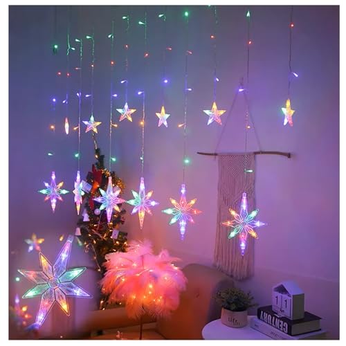 KHIZAR 6+6 Polar Star Curtain LED Lights Warm White with 8 Modes – Star Fairy Curtain Lights for Ramadan, Eid, Muslim Festival, Women’s Day, Bedroom, Restaurant, Hotel, Window & Festival Decoration - Image 3