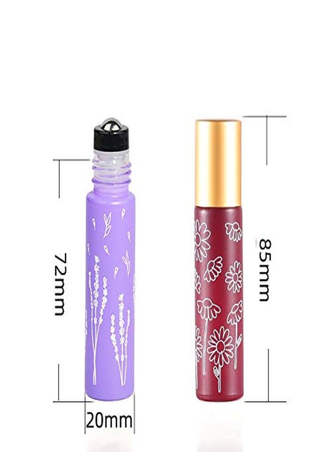 Furnido 6 Pcs 10ml 1/3 Oz Glass Roll On Bottles,Empty Glass Roller Bottles With Stainless Steel Roller Balls,Golden Aluminum Lid-6 Printed Flower Style Travel Vial Container - Image 4