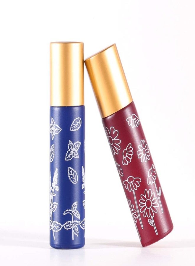 Furnido 6 Pcs 10ml 1/3 Oz Glass Roll On Bottles,Empty Glass Roller Bottles With Stainless Steel Roller Balls,Golden Aluminum Lid-6 Printed Flower Style Travel Vial Container - Image 3