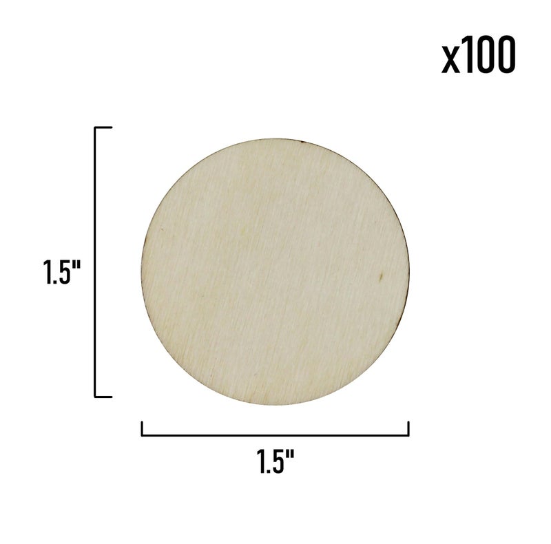 Creative Hobbies Round Unfinished 1.5" Wood Cutout Circles Chips for Arts & Crafts Projects, DIY Crafts, Ornaments | 100 Pieces - Image 3