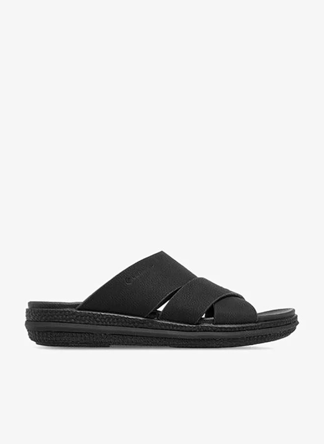 Men Textured Slip On Cross-Strap Sandals