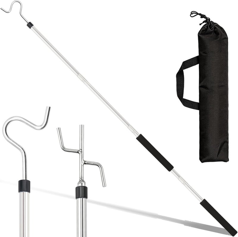 Frebuta Clothes Hook Pole,33 to 80Inch Clothes Hanger Reaching Hook Long Light Hanging Extension Adjustable Clothes Rod Assist Tool Sponge Handle Shutters Pole Ceiling Home Reacher Poles (80in) - Image 1