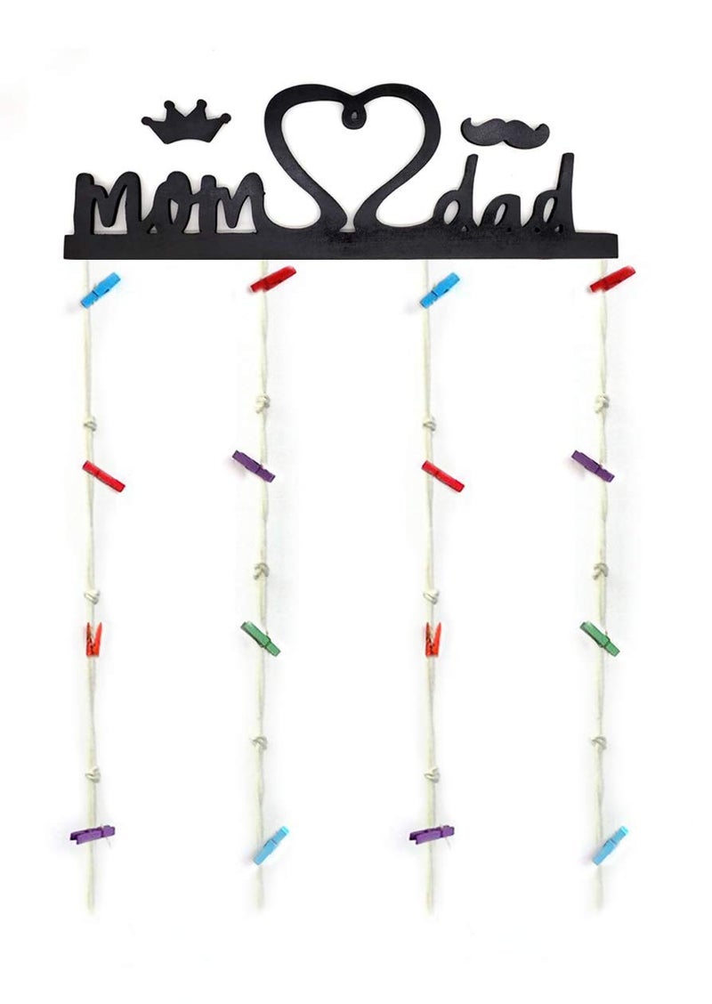 VAH- Kya Bat Hai !! VAH Mom and Dad wooden Hanging Photo Display Picture Frame Collage Picture Display Organizer with Wood Clips for Wall Decor Hanging Photos 