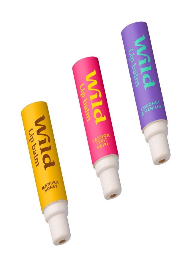 Wild Refillable Lip Balm - 3 Pack of Lip Balm Refills in a Variety of Scents - Includes Passionfruit Swirl, Coconut & Vanilla and Manuka Honey Scents - Beeswax Free - Image 1