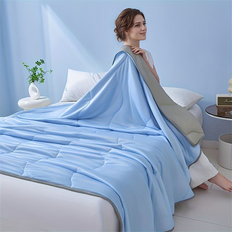 First Light Blue Cooling Summer Blanket Breathable Polyester Quilted Bedding Soft Lightweight Dorm Home Use Sky Blue 39.37 Inch By 59.06 Inch - Image 1