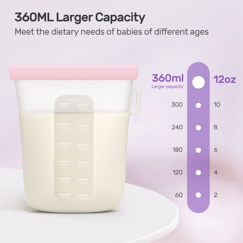 Nuliie 7 Pcs Reusable Silicone Breastmilk Storage Bags, 12oz/360ml Double Leak-Proof, BPA Free Self-Standing Milk Bags for Breastfeeding, Baby Food Pouches - Image 4