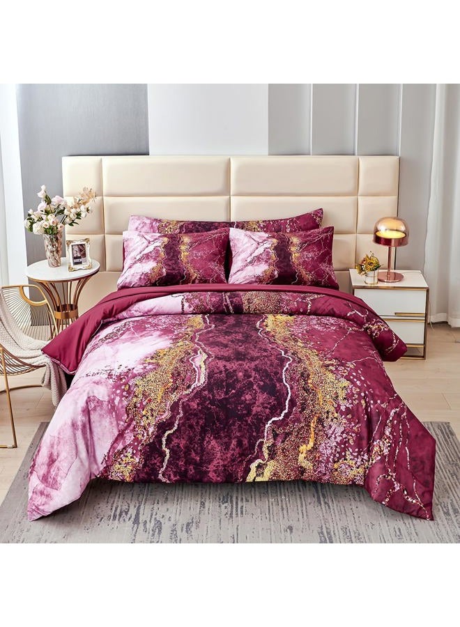 PERFEMET King Size Bed in A Bag Burgundy Watercolor Marble Printed Bed Set with Sheets Aesthetic Retro Artwork Style Dark Red Bed Quilt Set for All Season(Burgundy, King) - Image 2