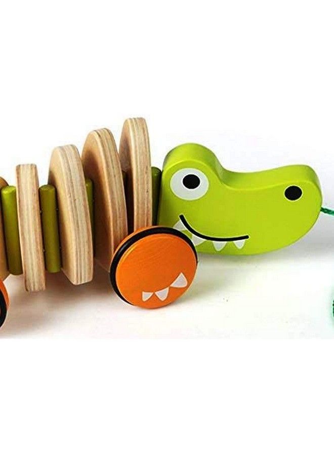 FunBlast Walkalong Crocodile With Whistle Wooden Toys For Kids Push And Pull Along Toy For Toddlers Walking Toys For Baby;Boys;Girls Multicolor - Image 3
