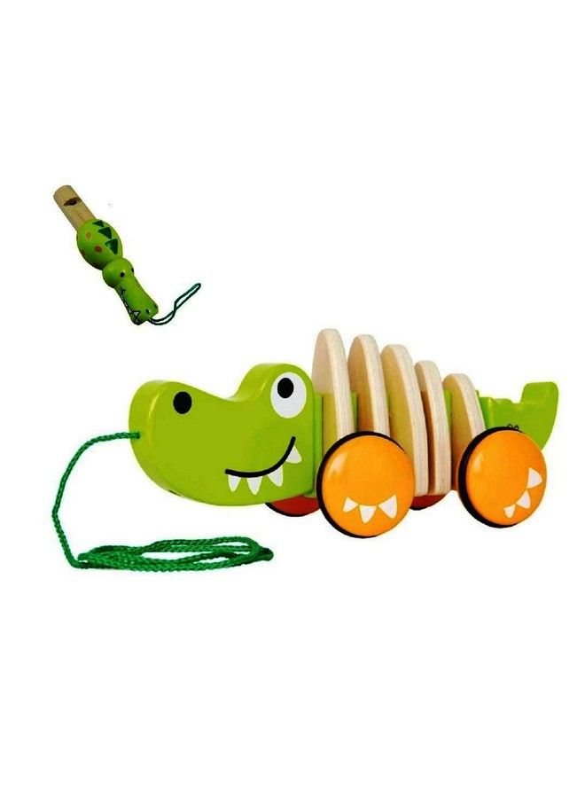 FunBlast Walkalong Crocodile With Whistle Wooden Toys For Kids Push And Pull Along Toy For Toddlers Walking Toys For Baby;Boys;Girls Multicolor - Image 2