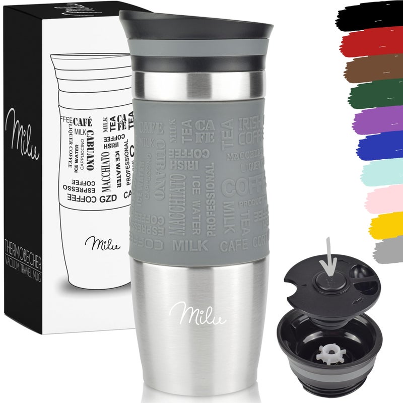 Milu Travel Mug 370ml 450ml  Insulated Coffee Cup to go  100 Leak Proof  Stainless Steel Drinking Mug  Car Mug Double Wall Insulation Thermo Coffee Flask Grey 370ml