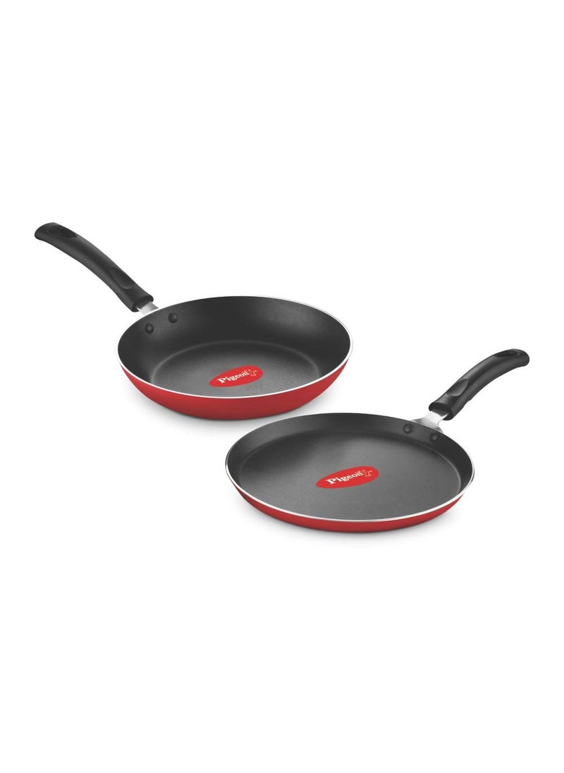 pigeon Pigeon Aluminium Nonstick Duo Pack Flat Tawa 250 and Fry Pan 200 Gift Set (Red)  - Image 1