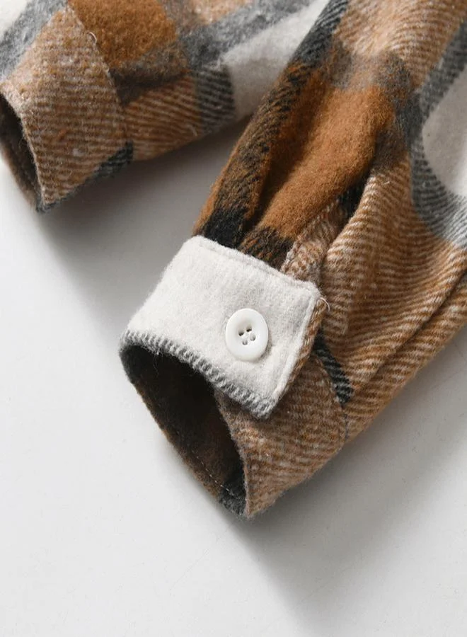 تايك تو Take Two Boys Brown Checked Hooded Shirt and Jogger Set