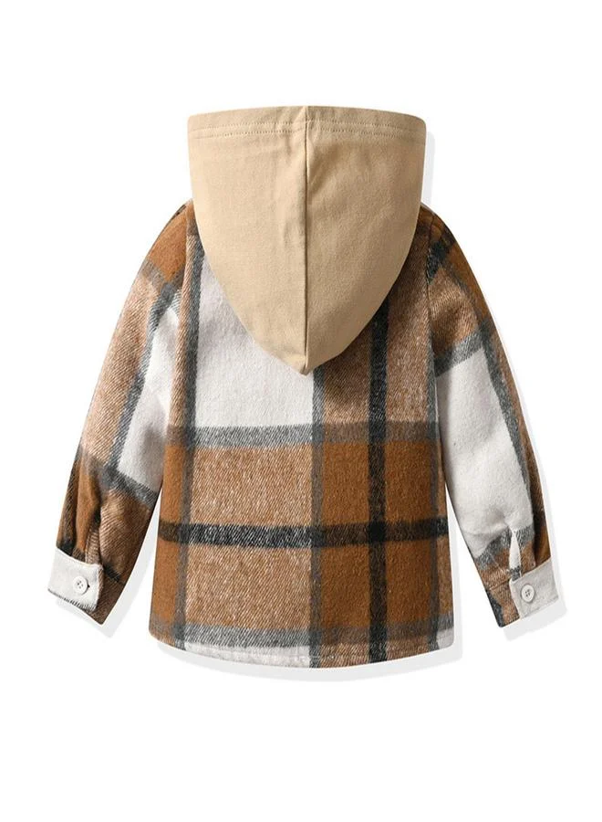 تايك تو Take Two Boys Brown Checked Hooded Shirt and Jogger Set
