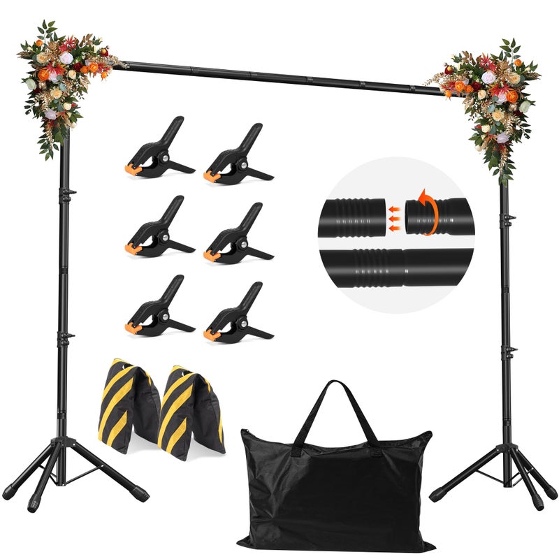 JSungo Backdrop Stand, Adjustable 10x7.5 FT Background Stand Backdrop for Parties, Photo Video Studio, Portable Photography Backdrop Stand with Carrying Bag, 6 Backdrop Clamps, and 2 Stand Bags - Image 1