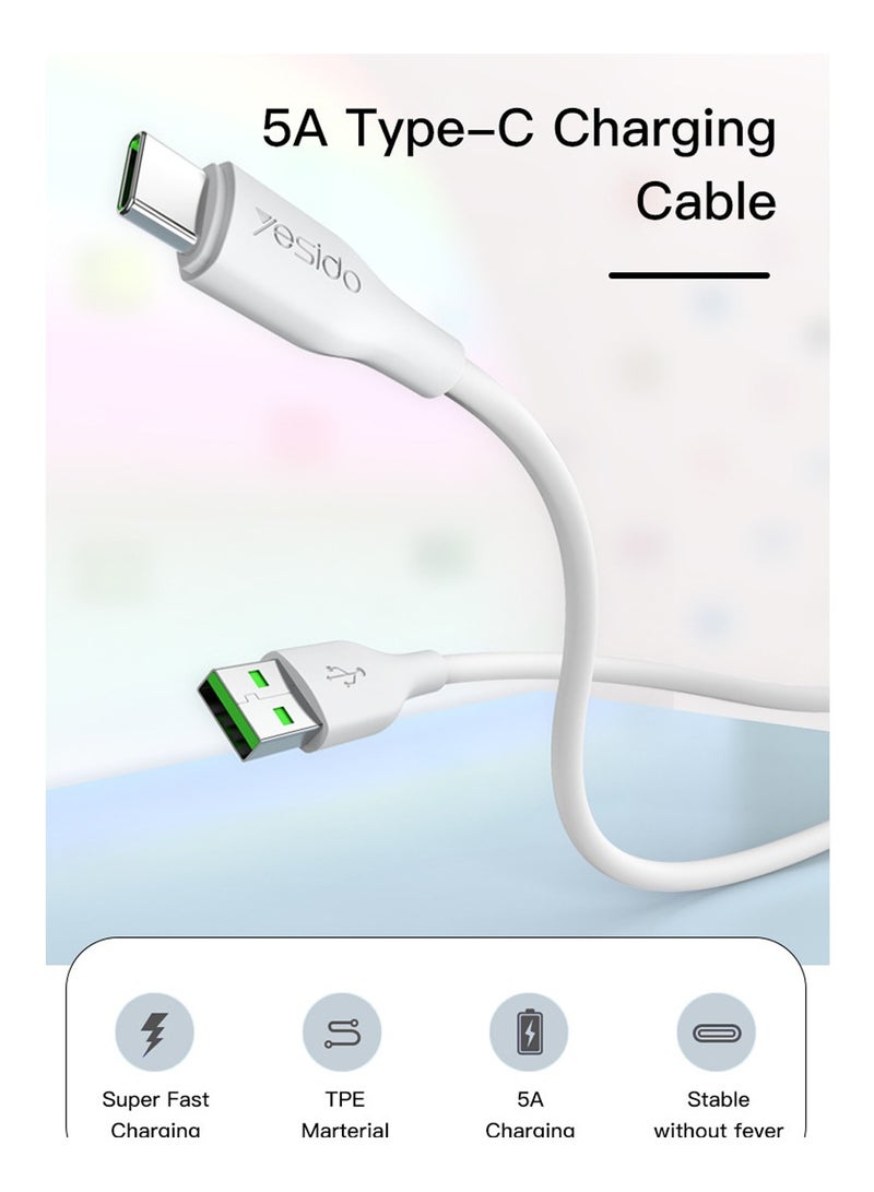 Yesido CA72 Support QC3.0 1.2M Fast 5A USB to Type-C Transmission Data Phone Charging Data Cable - White - Image 2