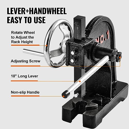 VEVOR Arbor Press, 1 Ton Manual Arbor Press with Handwheel, 5.9" Maximum Height, Cast Iron Heavy-duty Manual Desktop Arbor Press, Precision Hand Press for Stamping, Bending, Stretching, Forming - Image 4