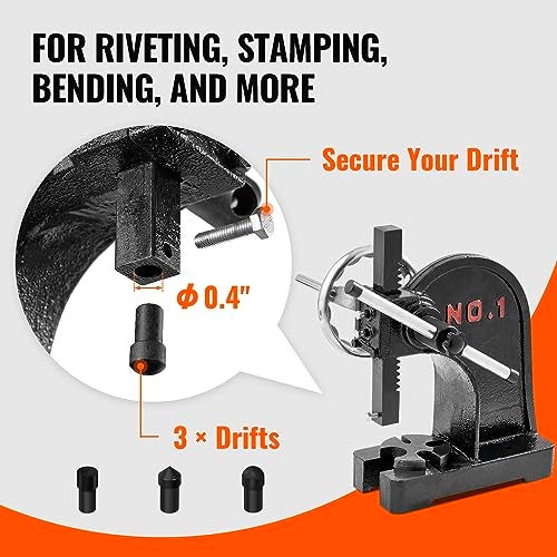 VEVOR Arbor Press, 1 Ton Manual Arbor Press with Handwheel, 5.9" Maximum Height, Cast Iron Heavy-duty Manual Desktop Arbor Press, Precision Hand Press for Stamping, Bending, Stretching, Forming - Image 3