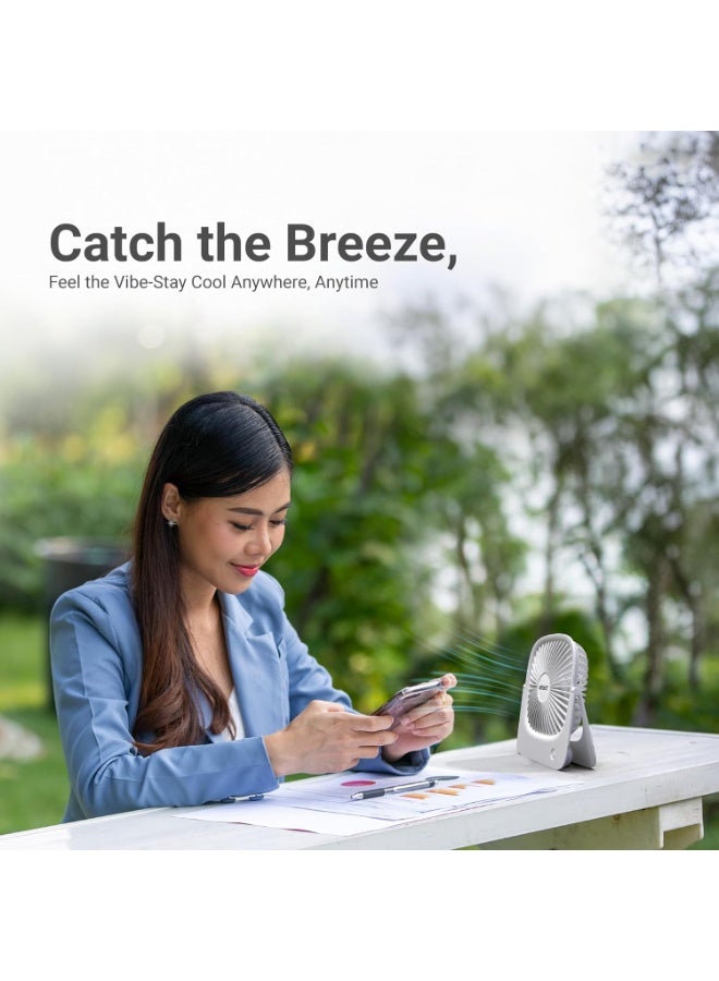 Dylect® Briza Flow Foldable Rechargeable Fan | 2000mAh Battery | Type-C | 4 Speed Modes with Natural Breeze Mode | Upto 8h Runtime | Silent BLDC Motor | Portable Fan for Home/Office/Travel | White - Image 4