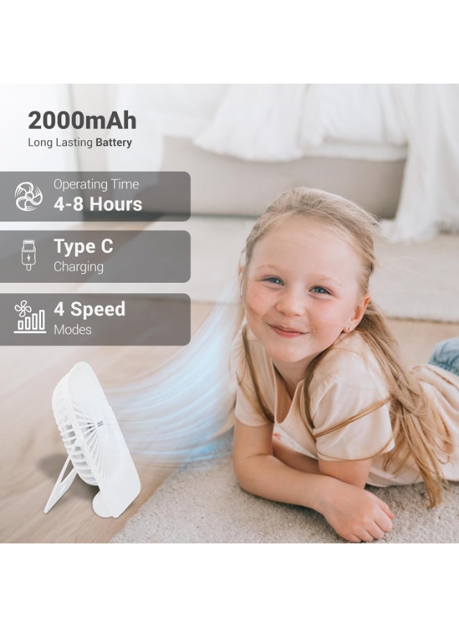 Dylect® Briza Flow Foldable Rechargeable Fan | 2000mAh Battery | Type-C | 4 Speed Modes with Natural Breeze Mode | Upto 8h Runtime | Silent BLDC Motor | Portable Fan for Home/Office/Travel | White - Image 3