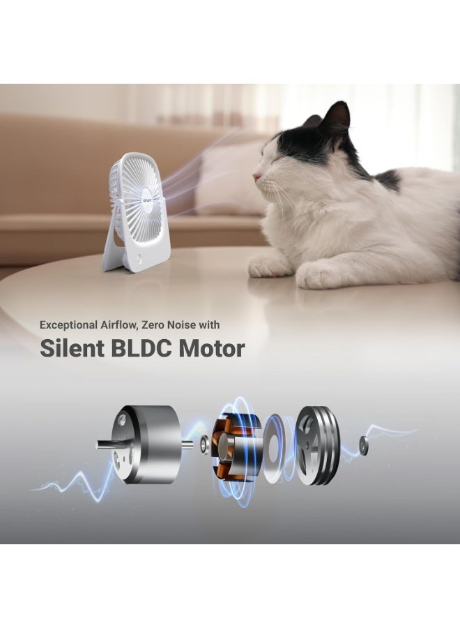 Dylect® Briza Flow Foldable Rechargeable Fan | 2000mAh Battery | Type-C | 4 Speed Modes with Natural Breeze Mode | Upto 8h Runtime | Silent BLDC Motor | Portable Fan for Home/Office/Travel | White - Image 2