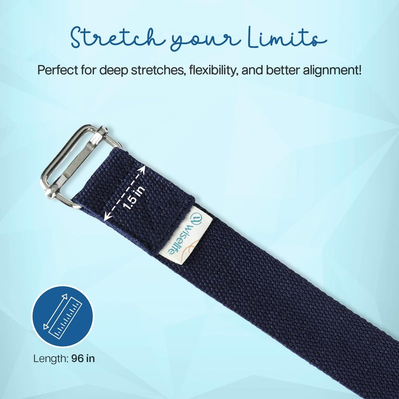 WISELIFE Yoga Stretch Belt/Strap | Best for Daily Stretching, Yoga, Pilates, Physical Therapy, Fitness | 8 Feet Premium Cotton Strech Band (Navy Blue 8ft) - Image 2