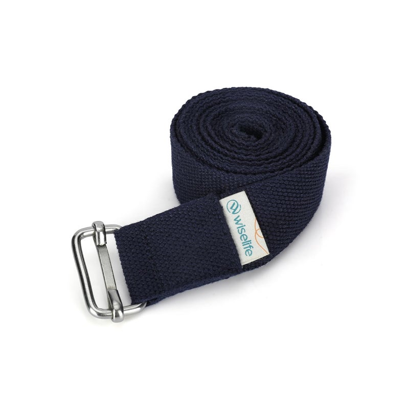 WISELIFE Yoga Stretch Belt/Strap | Best for Daily Stretching, Yoga, Pilates, Physical Therapy, Fitness | 8 Feet Premium Cotton Strech Band (Navy Blue 8ft) - Image 1
