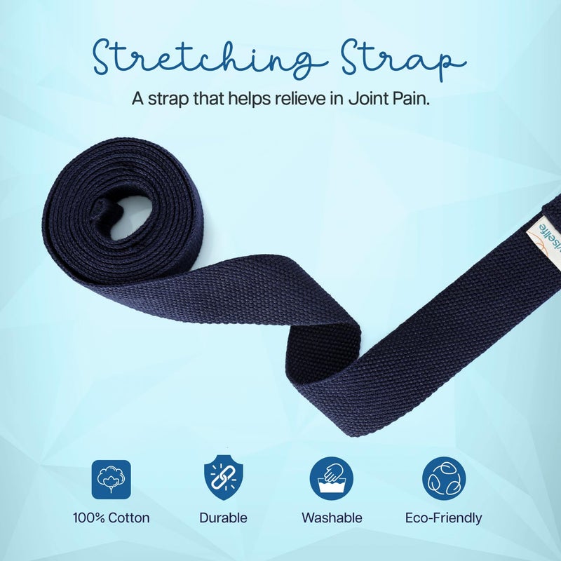 WISELIFE Yoga Stretch Belt/Strap | Best for Daily Stretching, Yoga, Pilates, Physical Therapy, Fitness | 8 Feet Premium Cotton Strech Band (Navy Blue 8ft) - Image 5