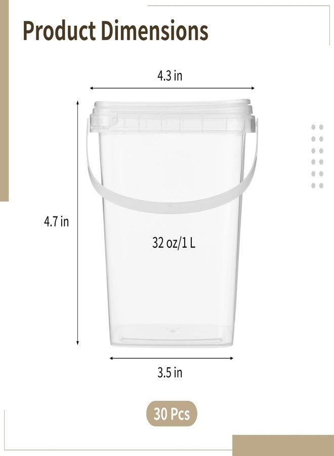 Homaisson 30 Pcs Deli Containers with Lids, 32 oz Square Plastic Food Storage Buckets with Handles, Clear Quart Containers, Leak-proof Food Prep Buckets, Freezer & Microwave Safe - Image 5