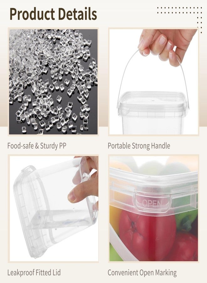 Homaisson 30 Pcs Deli Containers with Lids, 32 oz Square Plastic Food Storage Buckets with Handles, Clear Quart Containers, Leak-proof Food Prep Buckets, Freezer & Microwave Safe - Image 4