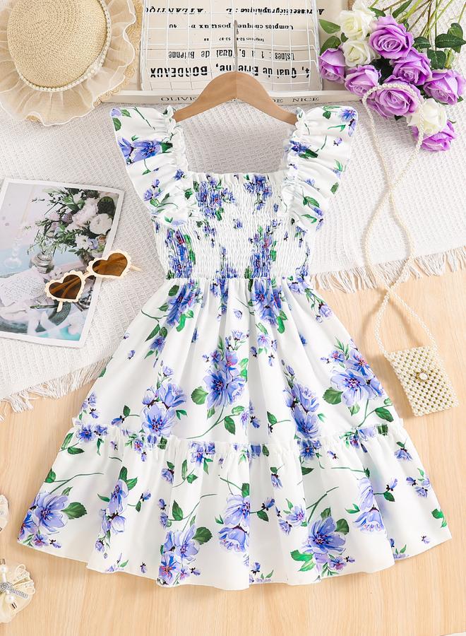 تايك تو فستان بناتي بطبعات زهور وأكمام مكشكشة - Image 1