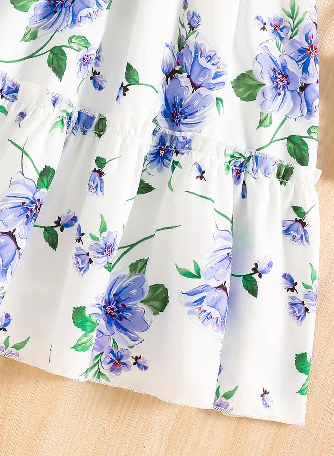 Take Two Take Two Girls Floral Print Ruffled Sleeve Dress