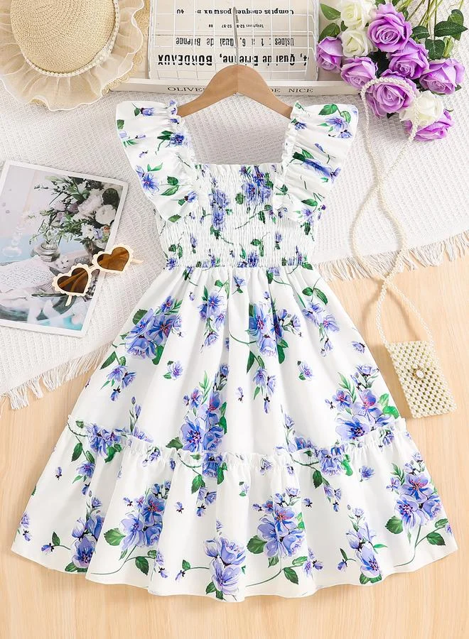 تايك تو Take Two Girls Floral Print Ruffled Sleeve Dress