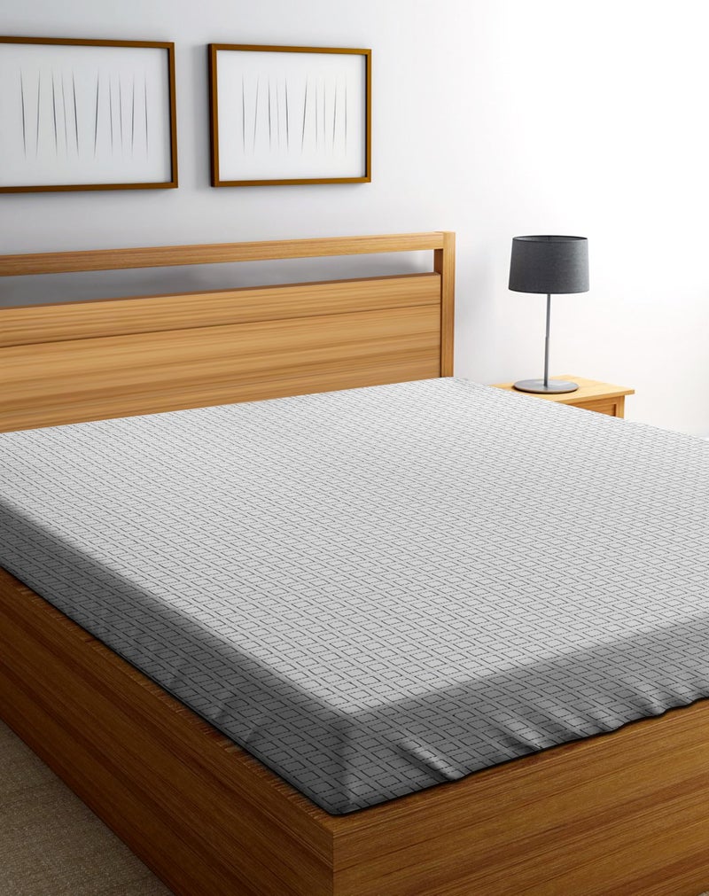 RANGBHAR Handloom Khadi Cotton King Size Bedsheet, 100 x 108 inch, Without Pillow Covers, Woven Checkered Bedcover, White - Image 2