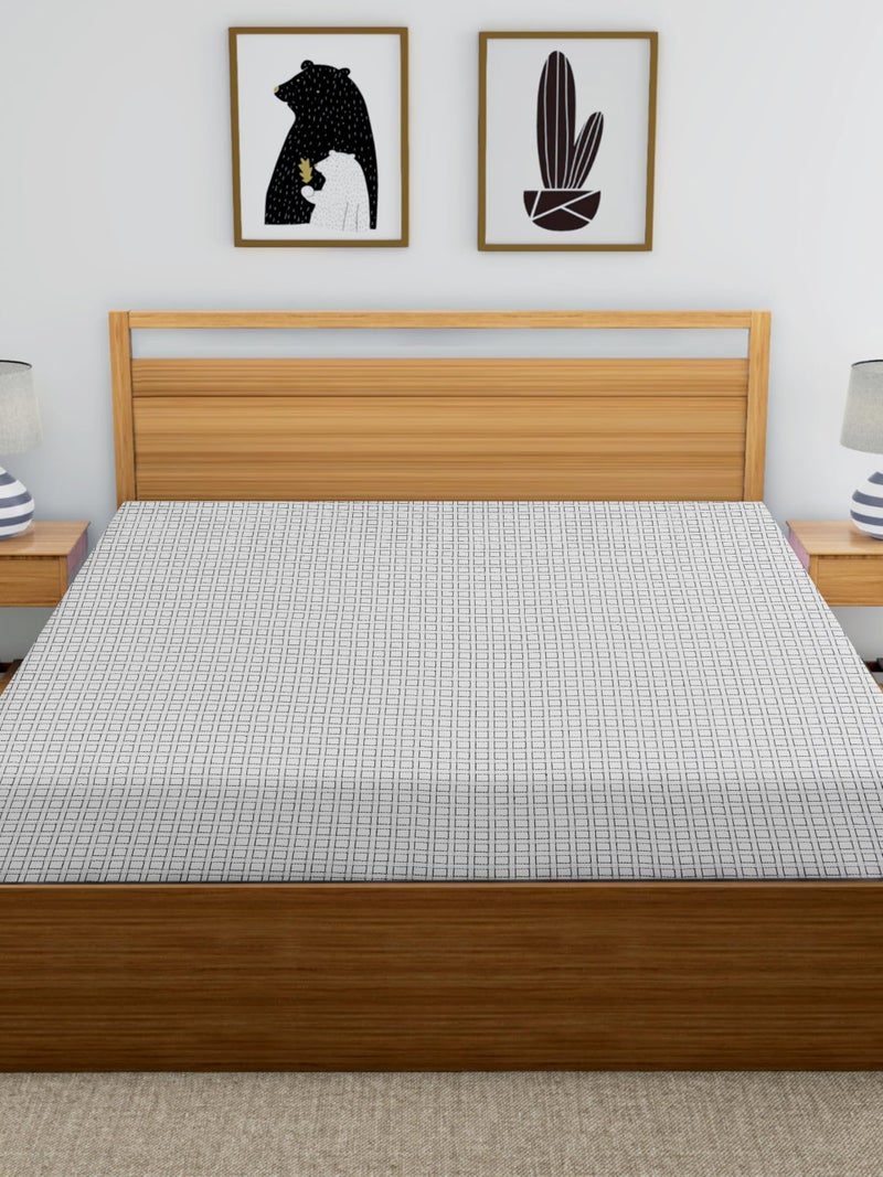 RANGBHAR Handloom Khadi Cotton King Size Bedsheet, 100 x 108 inch, Without Pillow Covers, Woven Checkered Bedcover, White - Image 3